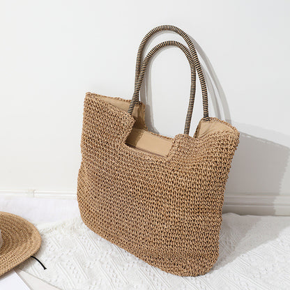 Ielgy Casual Woven Bag Large Capacity One-Shoulder Portable Seaside Vacation Beach Female Bag