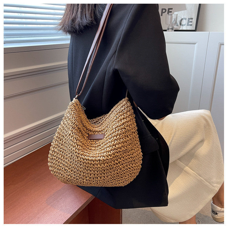 Ielgy Straw Shoulder Bag Korean Fashionable Woven Casual Beach Bag