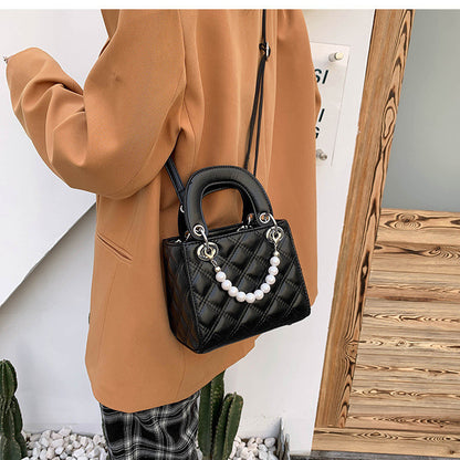 Ielgy Fashion Diamond Pearl Handbag All-Match One-Shoulder Cross-Body Diana Bag