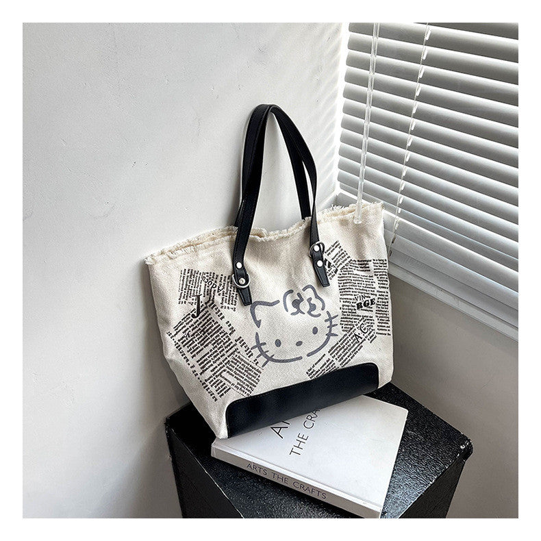 Ielgy Letter Tassel Canvas Bag Ladies Large-Capacity Simple Commuter Student One-Shoulder To