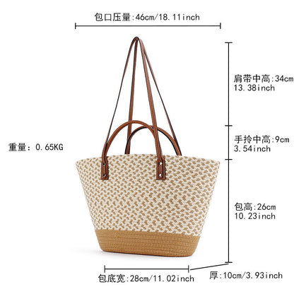 Ielgy Bohemian Style Hand-Woven Bag Seaside Vacation Travel Straw Woven Large Capacity Leisure Simple Commuter Female Bag