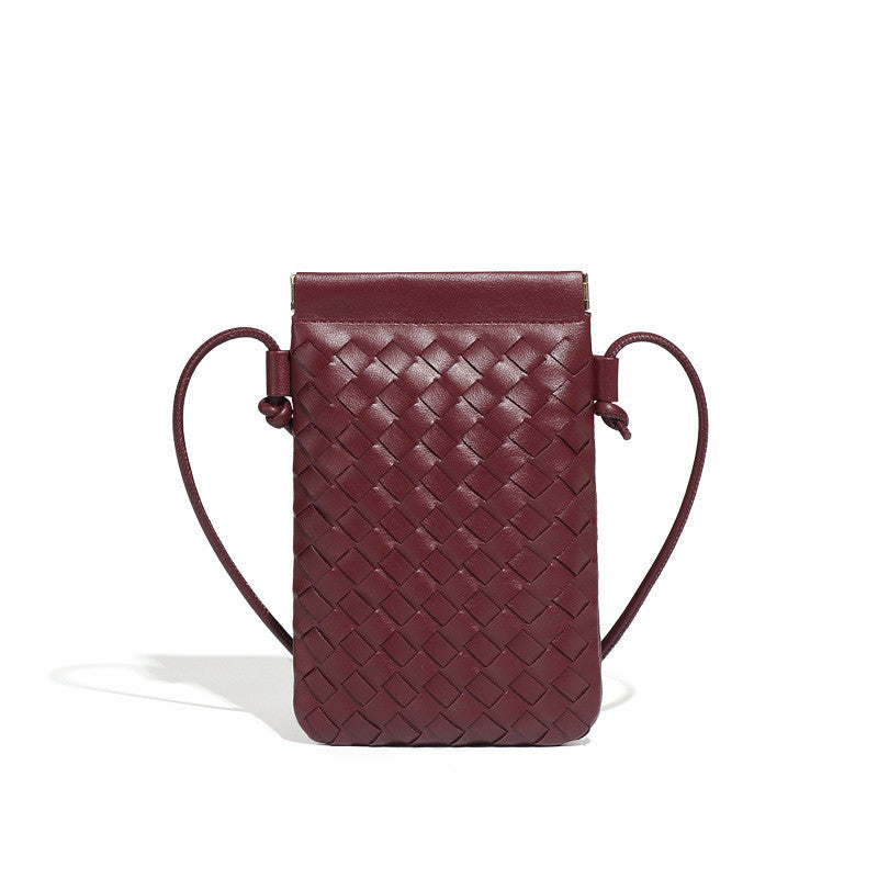 Ielgy Fashion Mini Mobile Phone Bag Hand-Woven Bag Simple Trendy All-Match Retro Small One-Shoulder Messenger Female Bag