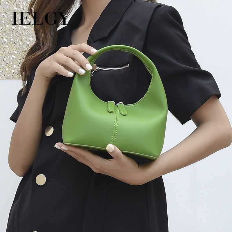 Ielgy Ladies Fashion Handbag Solid Color PU Fashion All-Match French Underarm Crescent Bag