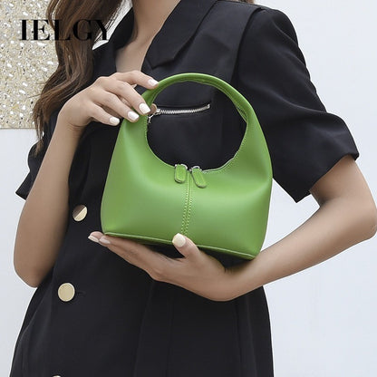 Ielgy Ladies Fashion Handbag Solid Color PU Fashion All-Match French Underarm Crescent Bag