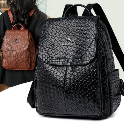 Ielgy Backpack Soft Leather Backpack Ladies Korean Version Fashion Student Simple Sense School Bag