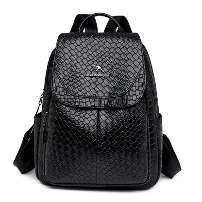 Ielgy Backpack Soft Leather Backpack Ladies Korean Version Fashion Student Simple Sense School Bag