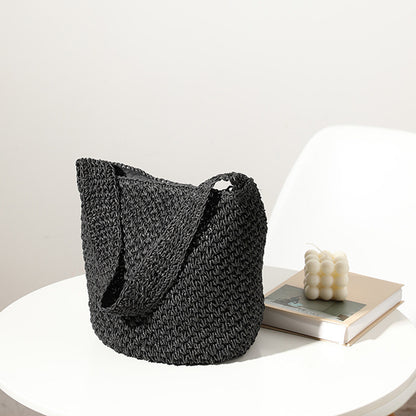 Ielgy Ladies Hand-Woven Bucket Bag Seaside Vacation Beach Bag