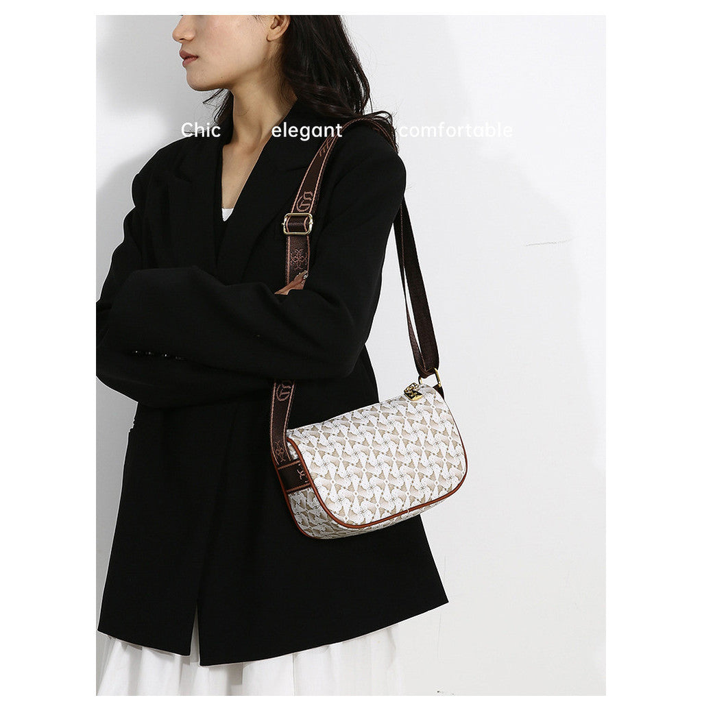 Ielgy Ladies Brown Casual Simple All-Match Embossed High-End Sense One-Shoulder Diagon