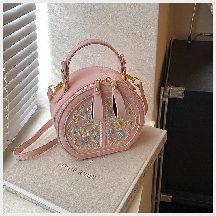 Ielgy Fashion Niche Embroidery Bag New Chinese Style All-Match Cross-Body Portable Small Round Bag