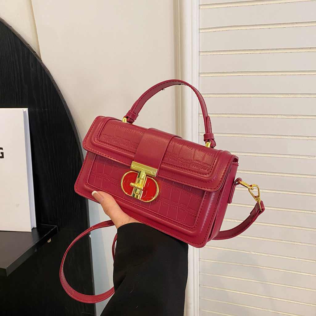 Ielgy High-End Texture Solid Color Portable Box Bag All-Match One-Shoulder Messenger Small