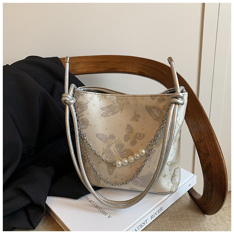 Ielgy New Chinese Fashion National Style Embroidered Butterfly Underarm Bucket Bag Large Capacity Simple All-Match Shoulder Bag