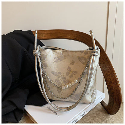 Ielgy New Chinese Fashion National Style Embroidered Butterfly Underarm Bucket Bag Large Capacity Simple All-Match Shoulder Bag