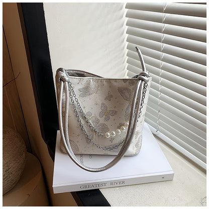 Ielgy New Chinese Fashion National Style Embroidered Butterfly Underarm Bucket Bag Large Capacity Simple All-Match Shoulder Bag