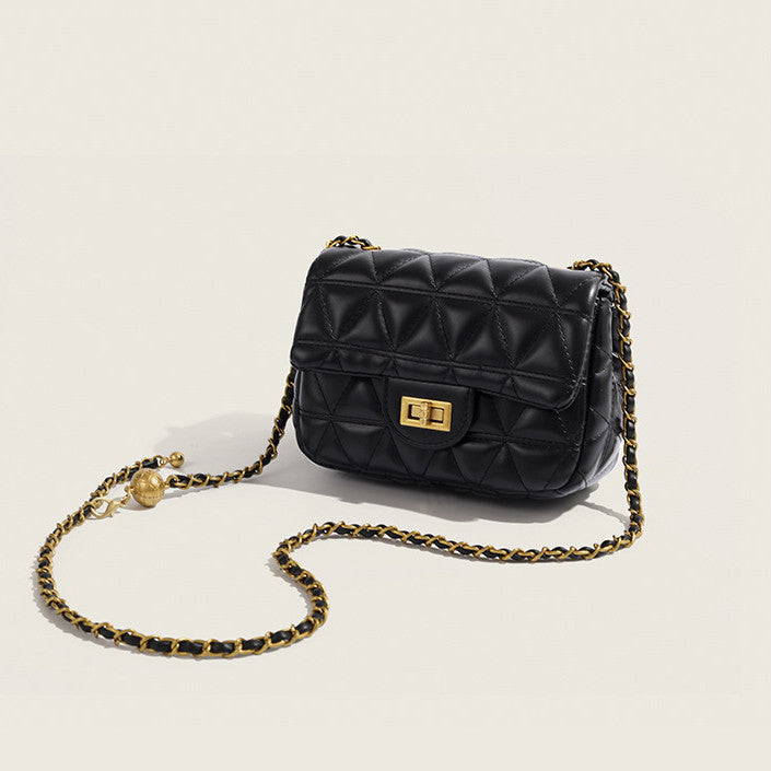 Ielgy Ladies White Messenger Bag All-Match Small Golden Ball Diamond Chain Small Square Bag