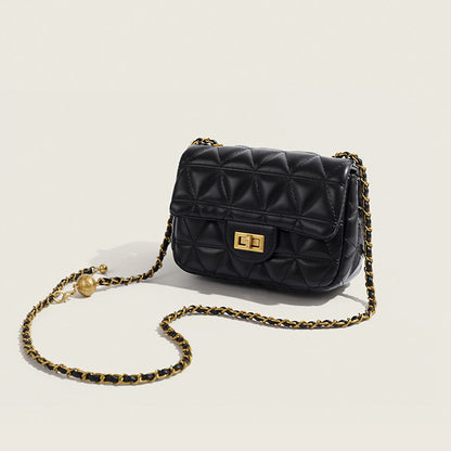 Ielgy Ladies White Messenger Bag All-Match Small Golden Ball Diamond Chain Small Square Bag