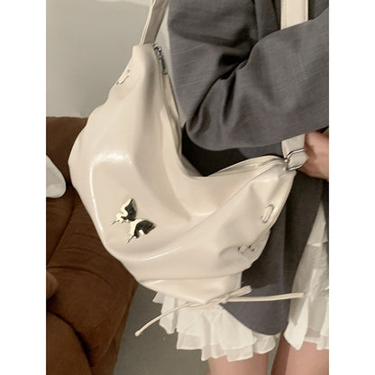 Ielgy Ladies Black Niche Underarm Bag Cool Casual Large-Capacity Cross-Body Commuter Tote Bag