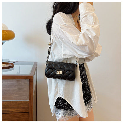 Ielgy Ladies Diamond Embroidery Thread Fashionable All-Match Chain Cross-Body Bag Flow Mini Silver Small Square Bag
