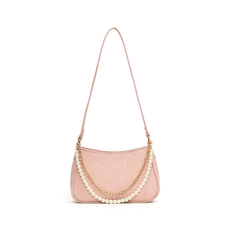 Ielgy Pearl Chain Bag Fashion Underarm Bag All-Match One-Shoulder Messenger Small Square Bag