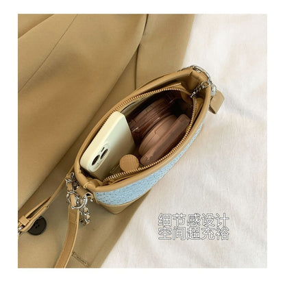 Ielgy Contrast Color Denim Bag All-Match Chain Cross-Body Bucket Bag