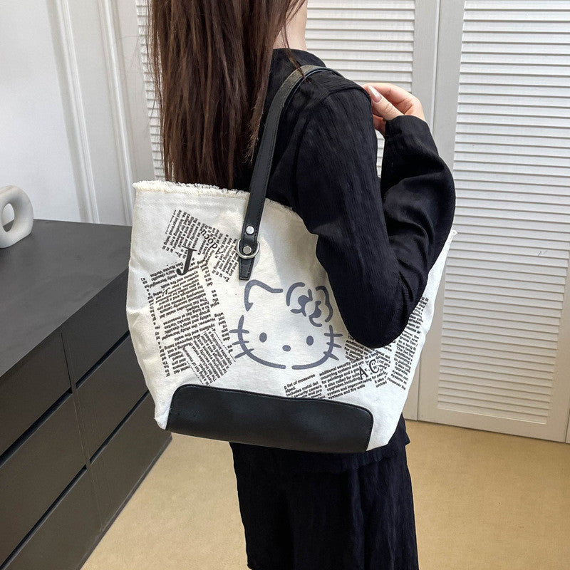 Ielgy Letter Tassel Canvas Bag Ladies Large-Capacity Simple Commuter Student One-Shoulder To