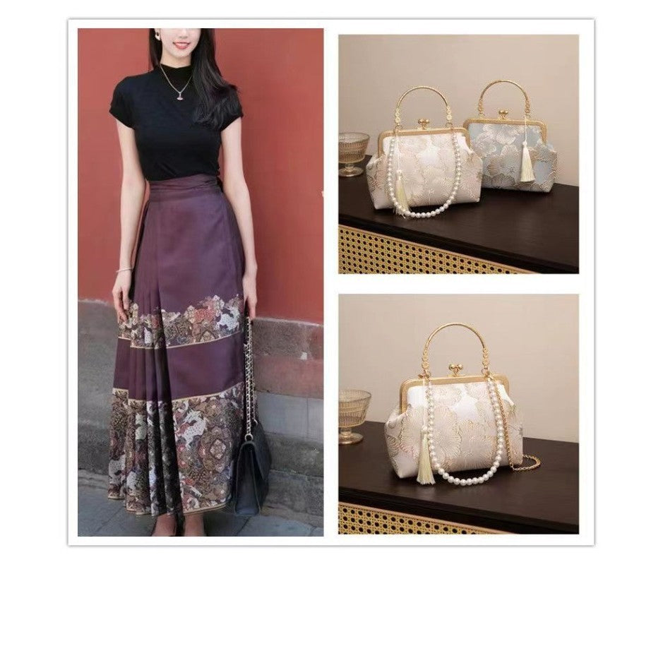 Ielgy Ladies New Chinese Style Chinese Style Rich Flower Pattern Elegant Temperament Handbag