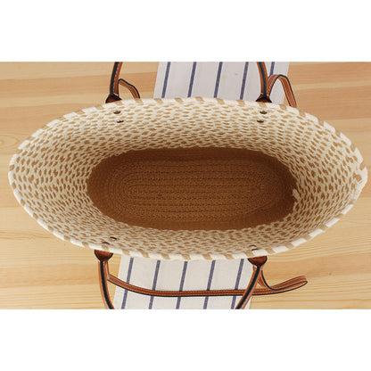 Ielgy Bohemian Style Hand-Woven Bag Seaside Vacation Travel Straw Woven Large Capacity Leisure Simple Commuter Female Bag