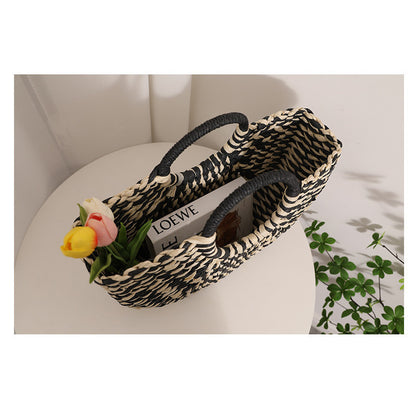 Ielgy Niche Semicircle Portable Straw Bag Retro Color Hand-Carrying Woven Seaside Vacation Beach Bag