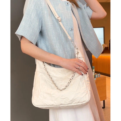 Ielgy Preppy Style Small Fresh Large-Capacity Soft Surface Tote Bag Commuter Shoulder Messenger Chain Bag