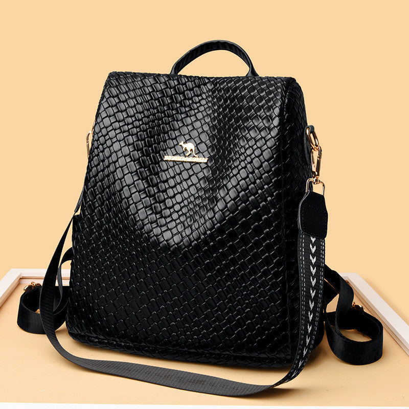 Ielgy Popular Woven Leather Backpack Multifunctional Anti-theft Student School Bag Travel Backpack