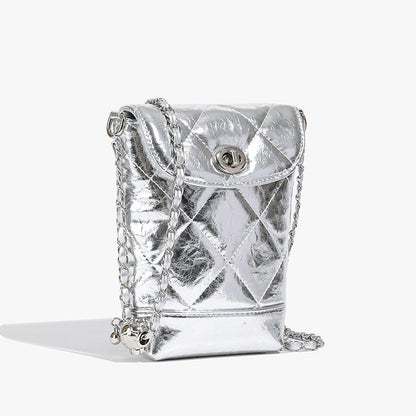 Ielgy Diamond Chain Silver Niche Design Fashion One-Shoulder Messenger Bag High-End Bucket Bag