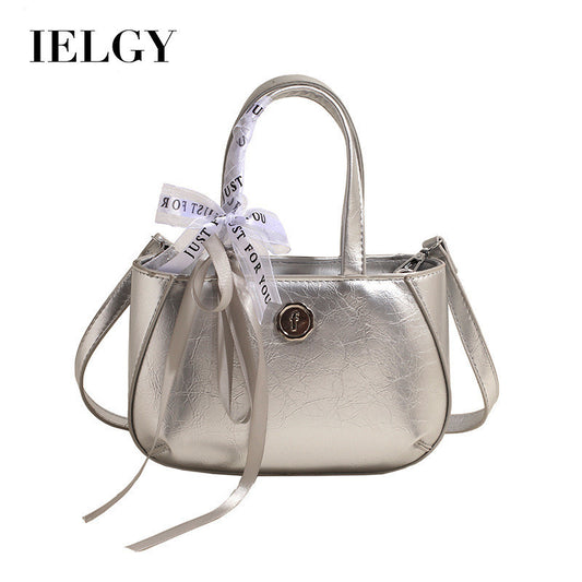 Ielgy High-End Texture All-Match Shoulder Messenger Bag Fashion Silver Portable Small Square Bag