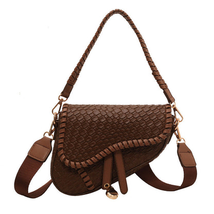 Ielgy Ladies Fashion One-Shoulder Messenger Bag Imitation Woven Fabric Large-Capacity Portable Saddle Bag
