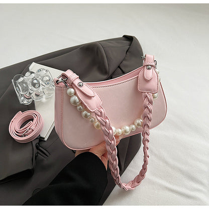 Ielgy Portable Small Bag Western Classy One-Shoulder Fashion Simple Retro Pearl Portable Messenger Bag