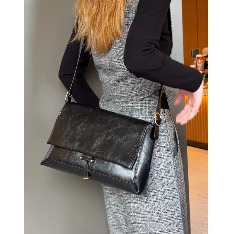 Ielgy Ladies Black Large Capacity Underarm Bag Shoulder Messenger Bag