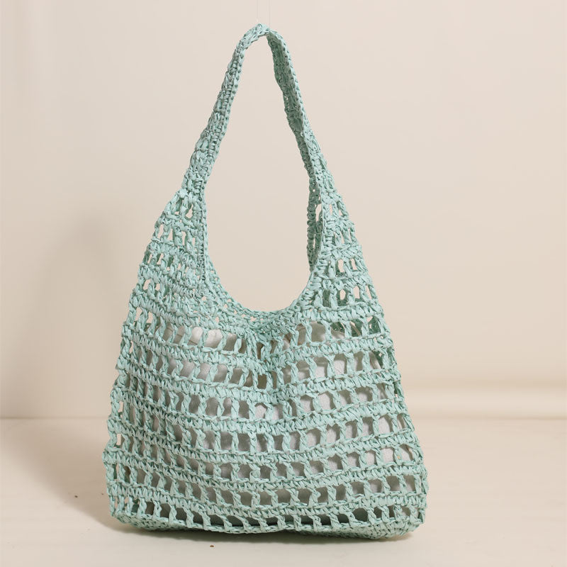 Ielgy French Large-Capacity One-Shoulder Straw Bag Seaside Vacation Hollow Tote Portable Beach Bag