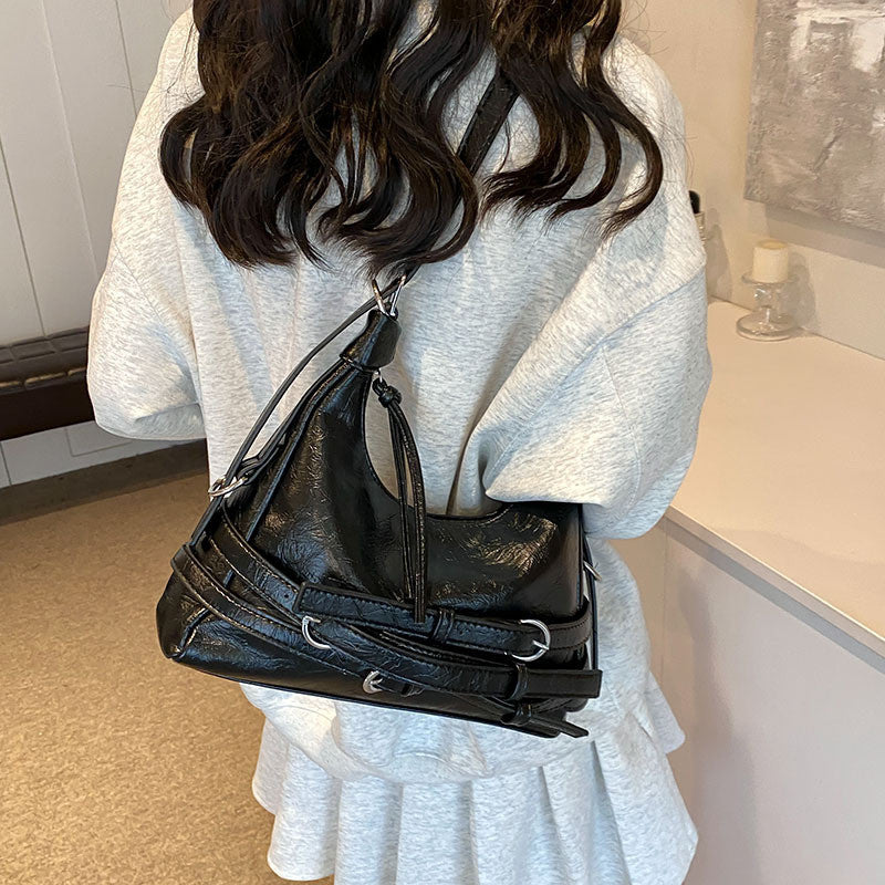 Ielgy Retro Hot Girl Style Large-Capacity Silver Stray Bag Fashionable All-Match One-Shoulder Messenger Underarm Bag Trendy