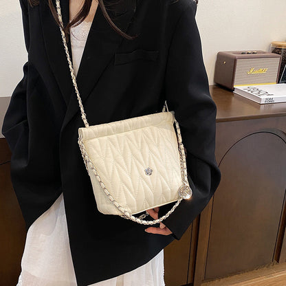 Ielgy Ladies Silver Simple Fashion Handbag Solid Color Child-Mother Bag High-Quality Trendy Classy Messenger Bag