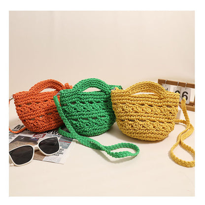 Ielgy Cross-Body Cotton Thread Woven Bag All-Match Hollow Straw Vacation Beach Bag Fresh