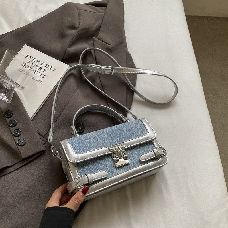 Ielgy Fashion Portable Small Square Bag Contrast Color Simple All-Match One-Shoulder Niche Trendy Cross-Body Bag