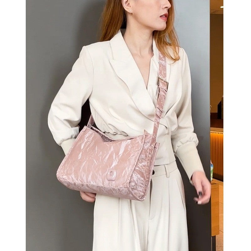 Ielgy Ladies High-Appearance Soft Leather Tote Bag Clutch Pattern Large-Capacity One-Shoulder Minimalist Messenger Bag