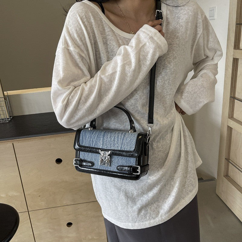 Ielgy Fashion Portable Small Square Bag Contrast Color Simple All-Match One-Shoulder Niche Trendy Cross-Body Bag