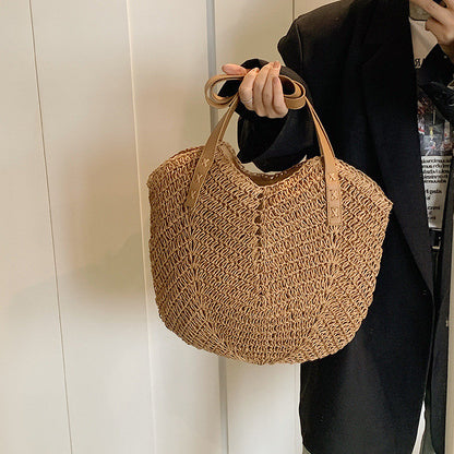 Ielgy One-Shoulder Messenger Large-Capacity Straw Woven Retro Woven Crossbody Bag