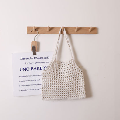 Ielgy Hollow Portable Cotton Thread Woven Bag Leisure Straw Woven Holiday Style Beach Bag All-Match Female Bag