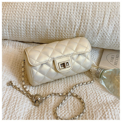 Ielgy Ladies Diamond Embroidery Thread Fashionable All-Match Chain Cross-Body Bag Flow Mini Silver Small Square Bag