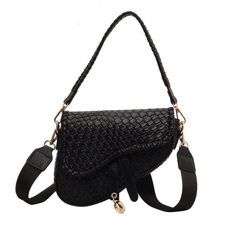 Ielgy Ladies Fashion One-Shoulder Messenger Bag Imitation Woven Fabric Large-Capacity Portable Saddle Bag