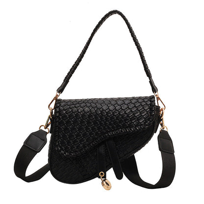 Ielgy Ladies Fashion One-Shoulder Messenger Bag Imitation Woven Fabric Large-Capacity Portable Saddle Bag