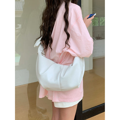 Ielgy Ladies Large-Capacity Retro Soft Leather Pleated Dumpling Bag Lazy Style Casual All-Match Croissant Shoulder Mess