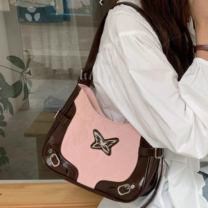 Ielgy Niche Retro Butterfly Contrast Color Motorcycle Underarm Bag American Sweet Cool Hot Girl Shoulder Messenger Bag