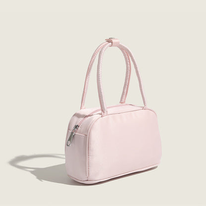 Ielgy Ladies Sweet Silk Satin Handbag Dopamine Pink Boston Handbag