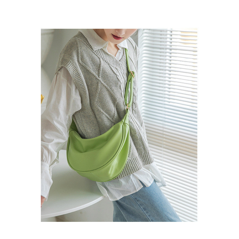 Ielgy Ladies Black PU Soft Leather Dumpling Bag Korean Version Shoulder Niche Crossbody Bag